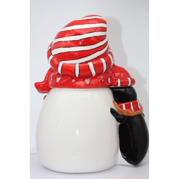 Snowman and Penguin Cookie Jar - made by Crazed Ceramic - Picture 3 of 6